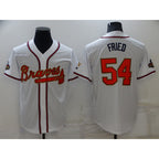 Atlanta Braves #54 Max Fried 2022 White Gold Fotopoulosg World Series Champions Program Cool Base Stitched Jersey