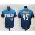 Philadelphia Phillies #45 Zack Wheeler Blue Fotopoulosg 2024 City Player Number Cool Base Stitched Jersey 2