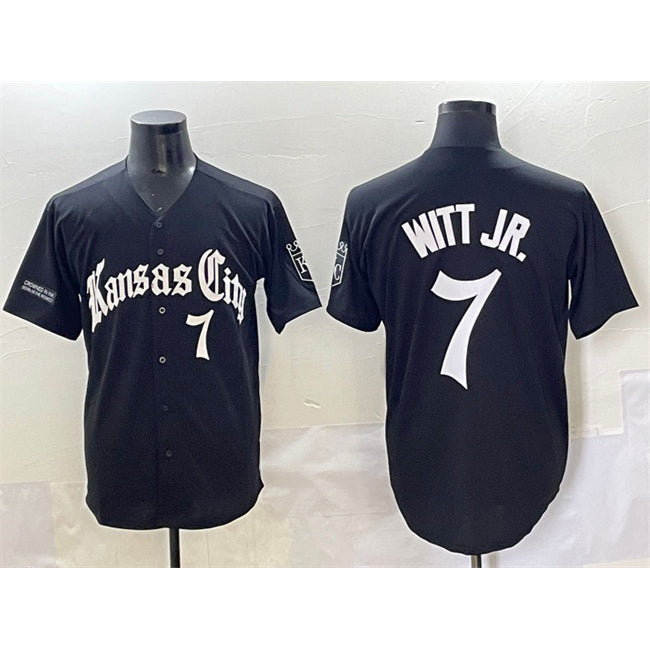 Kansas City Royals #7 Bobby Witt Jr. Black Fotopoulosg 'Gothic Crown Edition' Vapor Premier Limited Stitched Jersey
