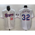 Texas Rangers #32 Evan Carter Number White Fotopoulosg 2023 World Series Champions Cool Base Jersey 2