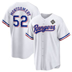 Texas Rangers #52 Jordan Montgomery White Fotopoulosg 2023 World Series Stitched Jersey