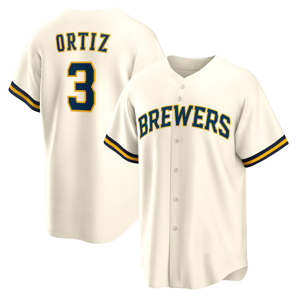 Milwaukee Brewers #3 Joey Ortiz White Fotopoulosg Home Replica Jersey