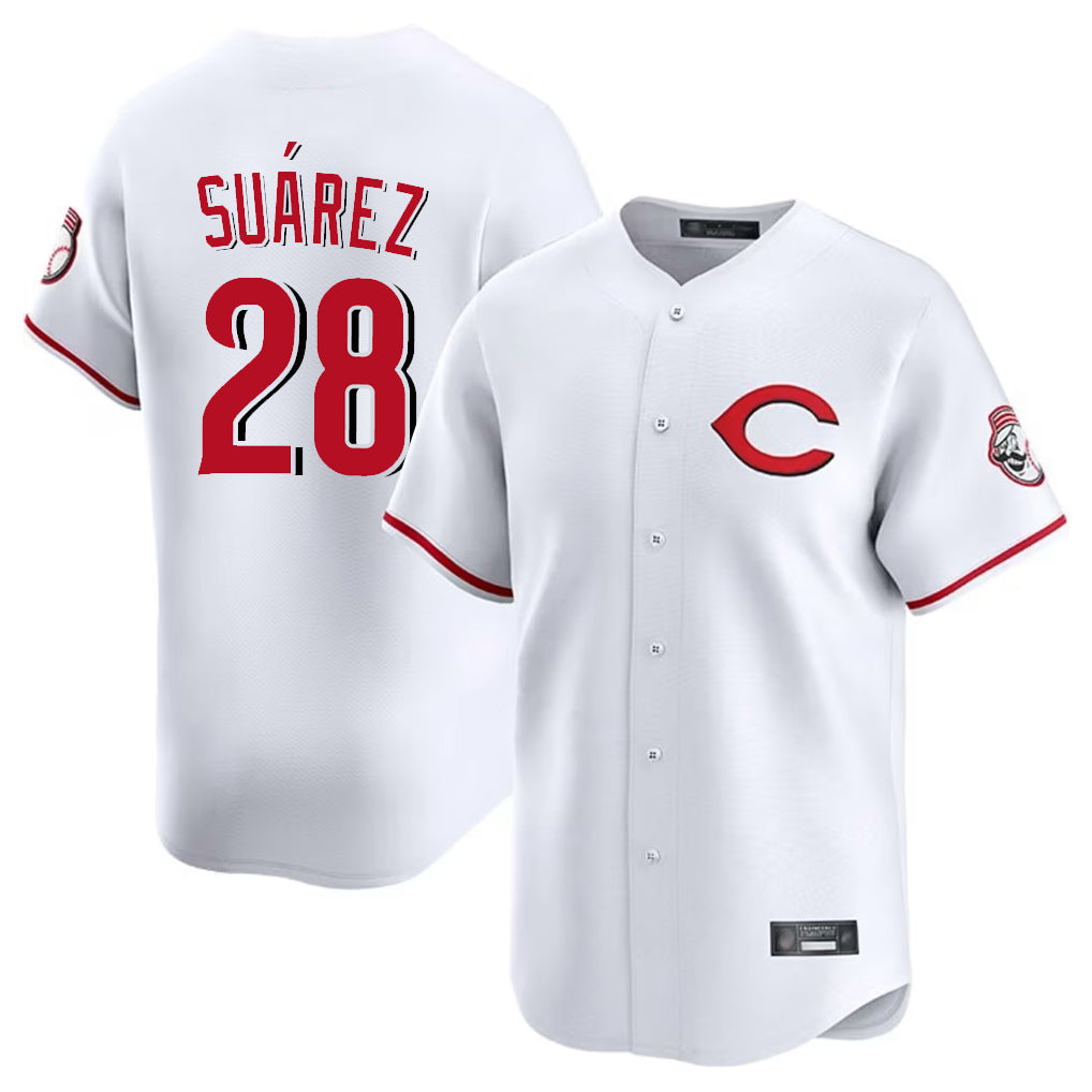 Cincinnati Reds #28 Eugenio Su¨¢rez Player White Fotopoulosg Limited Home Stitched Jerseys