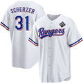 Texas Rangers #31 Max Scherzer 2023 White Fotopoulosg World Series Stitched Jersey