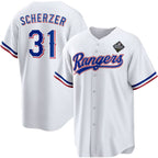 Texas Rangers #31 Max Scherzer 2023 White Fotopoulosg World Series Stitched Jersey