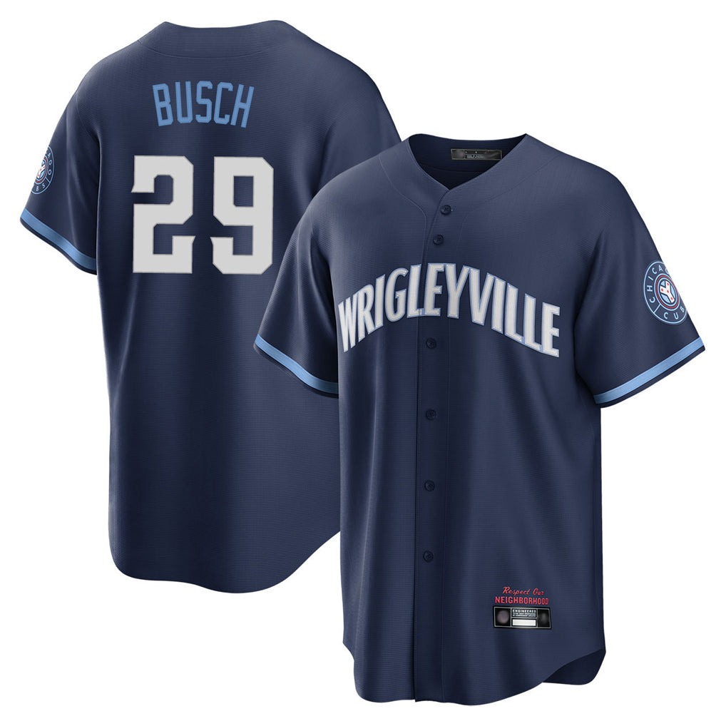 Chicago Cubs #29 Michael Busch Player Navy Fotopoulosg City Connect Home Game Stitched Jerseys