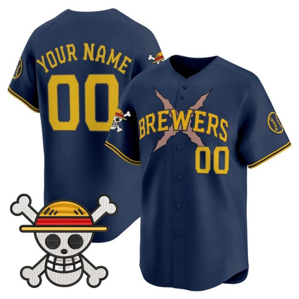 Custom Milwaukee Brewers x One Piece Navy Fotopoulosg Vapor Premier Limited Jersey - Stitched
