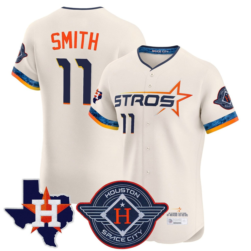 Houston Astros #11 Cam Smith Player Cream Fotopoulosg City Connect Texas Patch Vapor Premier Limited Elite Home Stitched Jerseys