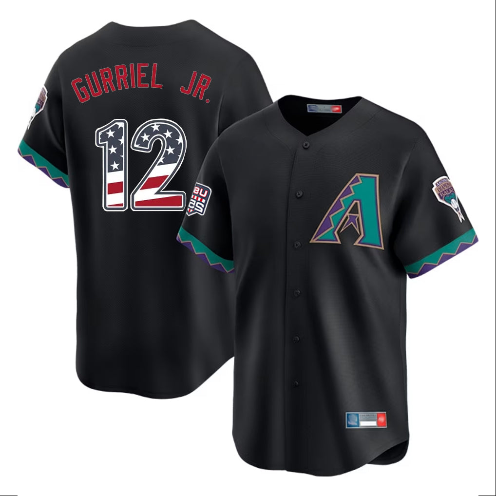 Arizona Diamondbacks #12 Lourdes Gurriel Jr Player Black Fotopoulosg USA 250 Fourth of July Home Game Stitched Jerseys