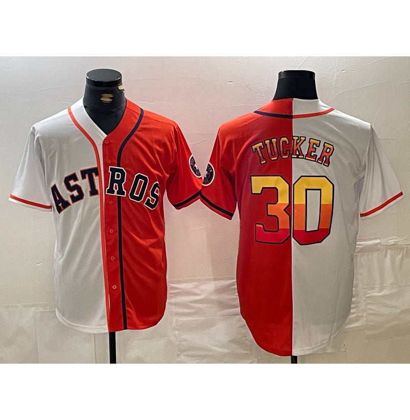 Houston Astros #30 Kyle Tucker White Orange Fotopoulosg Split Stitched Jersey 2
