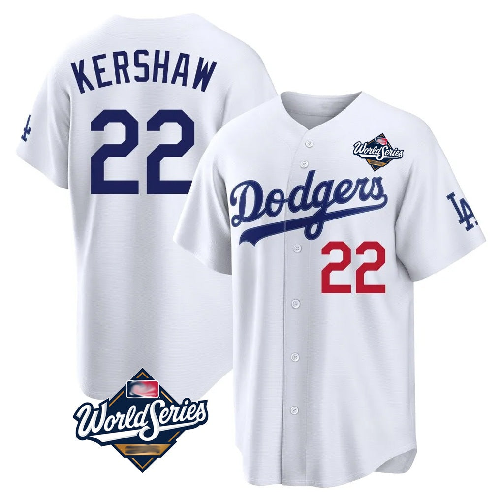 Los Angeles Dodgers #22 Clayton Kershaw Player White Fotopoulosg World Series Home Game Stitched Jerseys