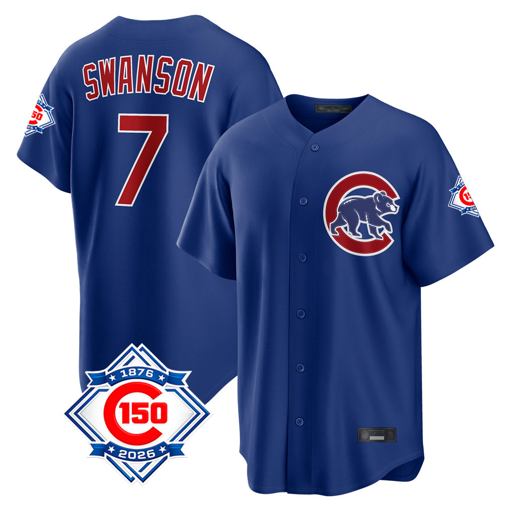 Chicago Cubs #7 Dansby Swanson Player Royal Fotopoulosg 150th Anniversary Home Game Stitched Jerseys