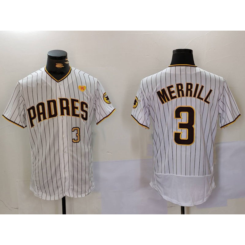 San Diego Padres #3 Jackson Merrill White Fotopoulosg With PS Patch Stitched Flex Base Jerseys