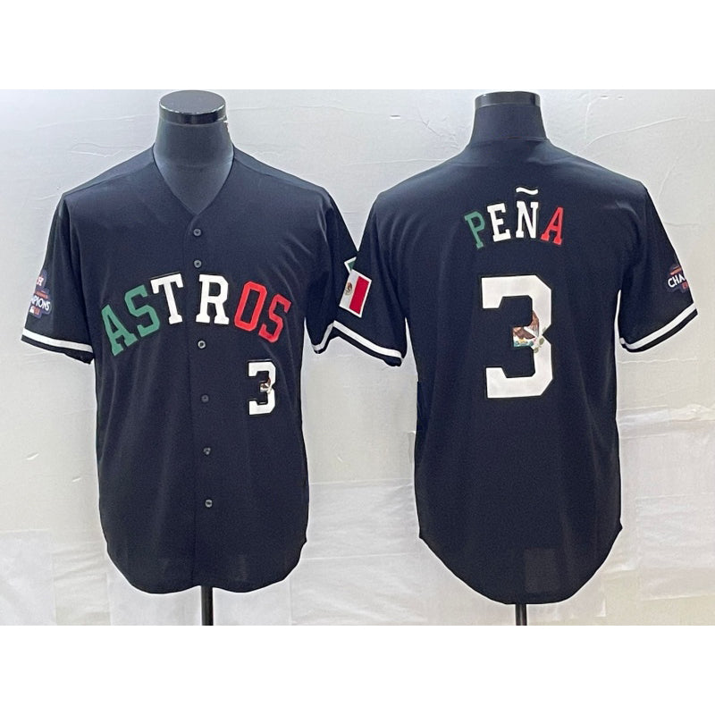 Houston Astros #3 Jeremy Pena Number Mexico Black Fotopoulosg Cool Base Stitched Jersey