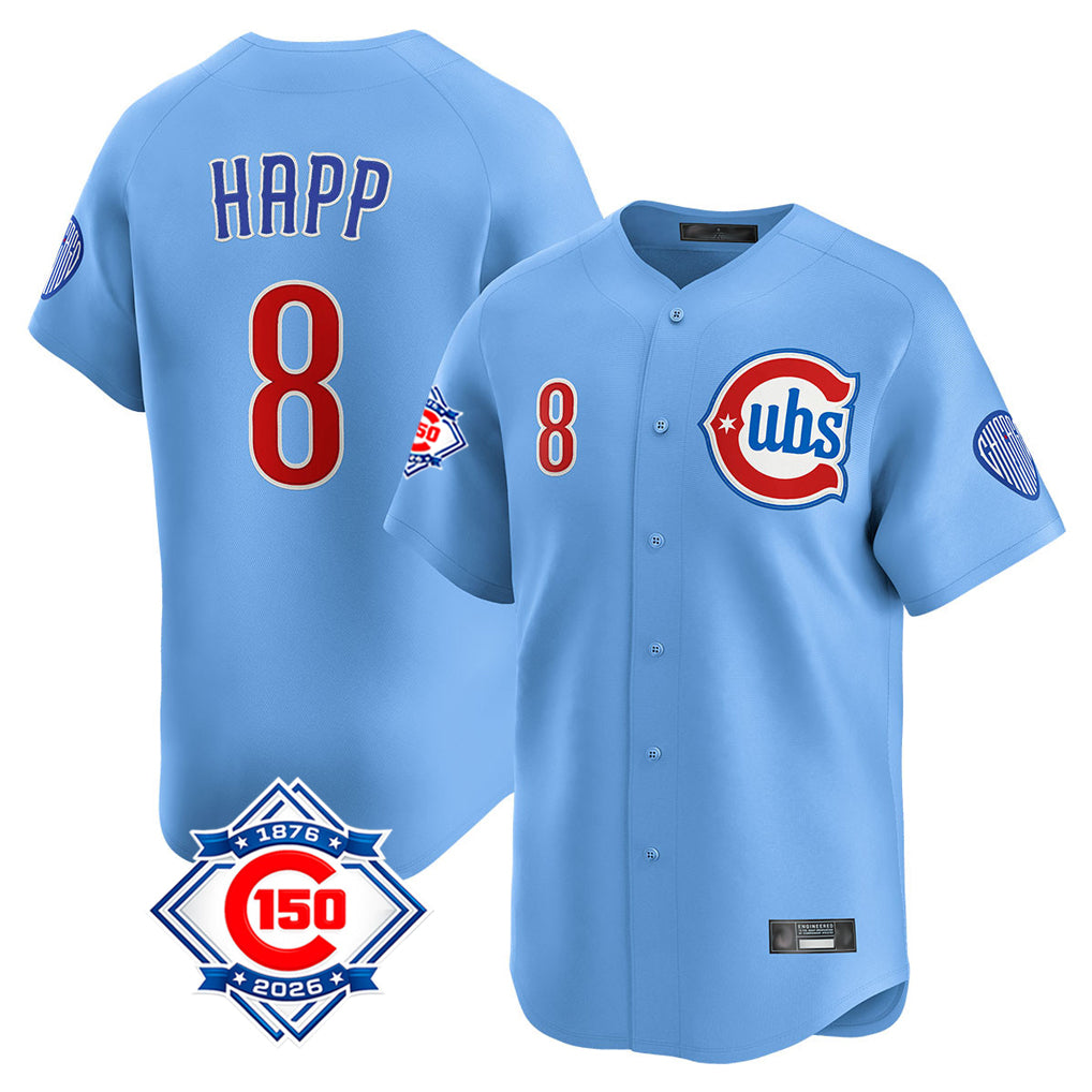Chicago Cubs #8 Ian Happ Player Light Blue Fotopoulosg 150th Anniversary Limited Home Stitched Jerseys