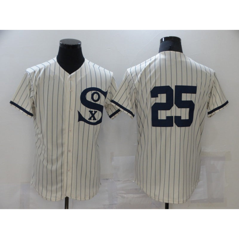 Chicago White Sox #25 Andrew Vaughn 2021 Cream Navy Fotopoulosg Field of Dreams Flex Base Stitched Jersey