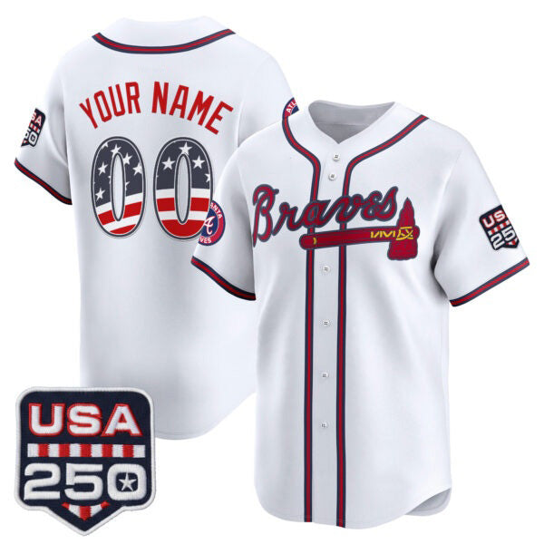 Custom Atlanta Braves White Fotopoulosg USA 250 Fourth of July Vapor Premier Limited Jersey ¨C All Stitched