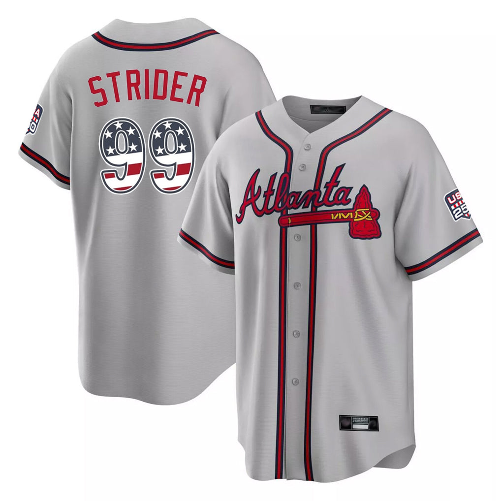 Atlanta Braves #99 Spencer Strider Player Gray Fotopoulosg USA 250 Fourth Of July Limited Home Game Stitched Jerseys