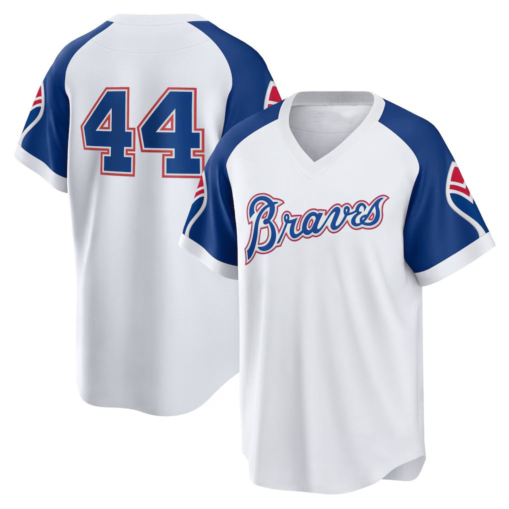 Atlanta Braves #44 Hank Aaron White Fotopoulosg Home Cooperstown Collection Player Jersey