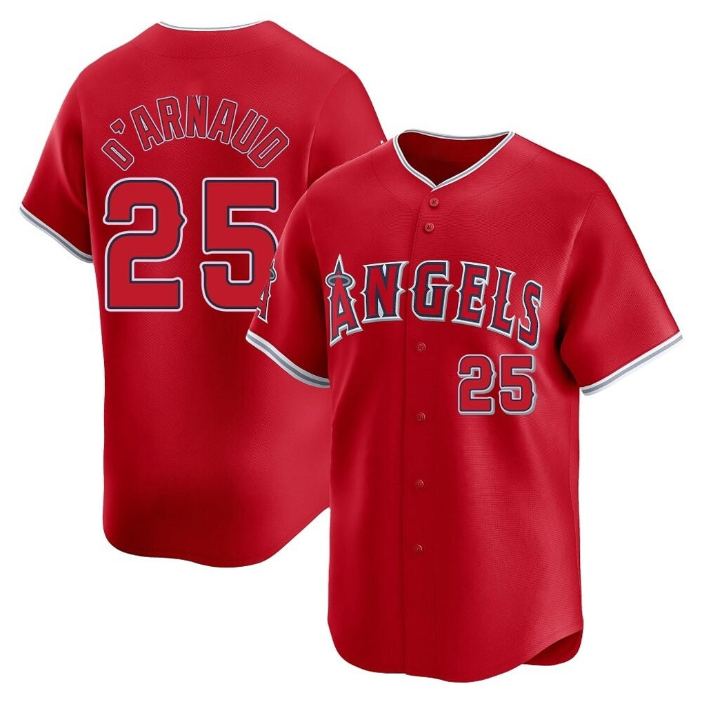Los Angeles Angels #25 Travis d'Arnaud Player Red Fotopoulosg Home Limited Stitched Jerseys