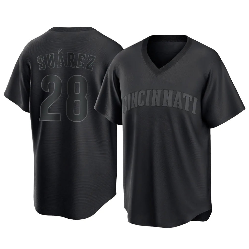 Cincinnati Reds #28 Eugenio Su¨¢rez Player Black Fotopoulosg T-shirt Game Home Stitched Jerseys