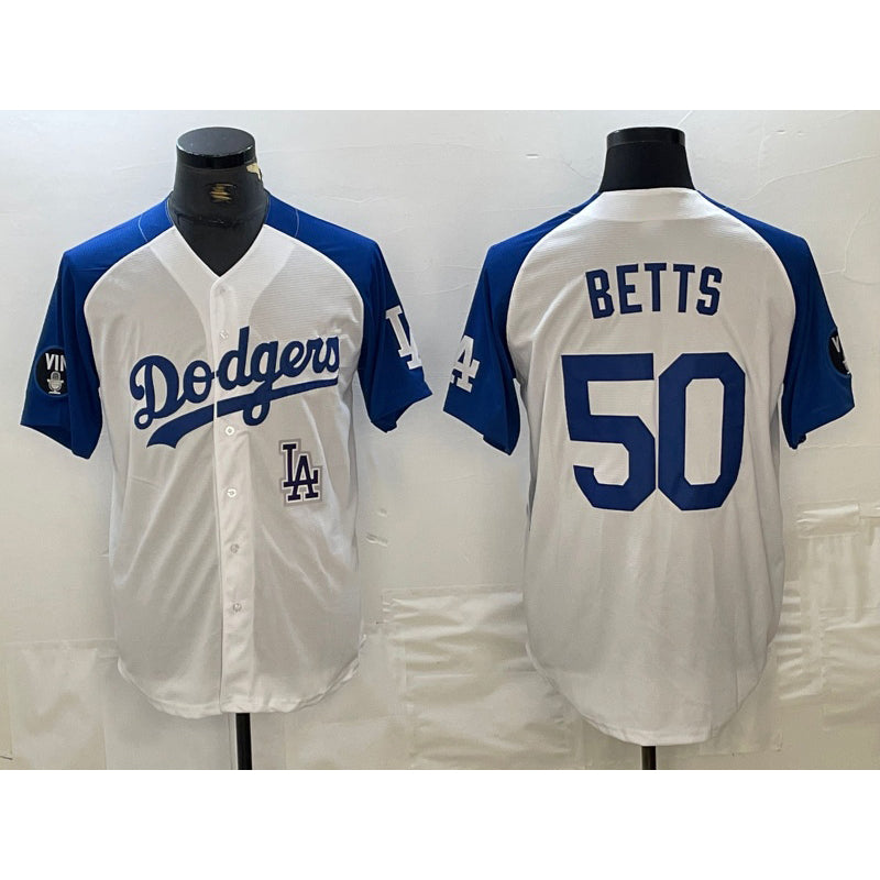 Los Angeles Dodgers #50 Mookie Betts White Fotopoulosg Blue Fashion Stitched Cool Base Limited Jersey 2