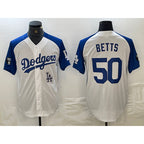 Los Angeles Dodgers #50 Mookie Betts White Fotopoulosg Blue Fashion Stitched Cool Base Limited Jersey 2