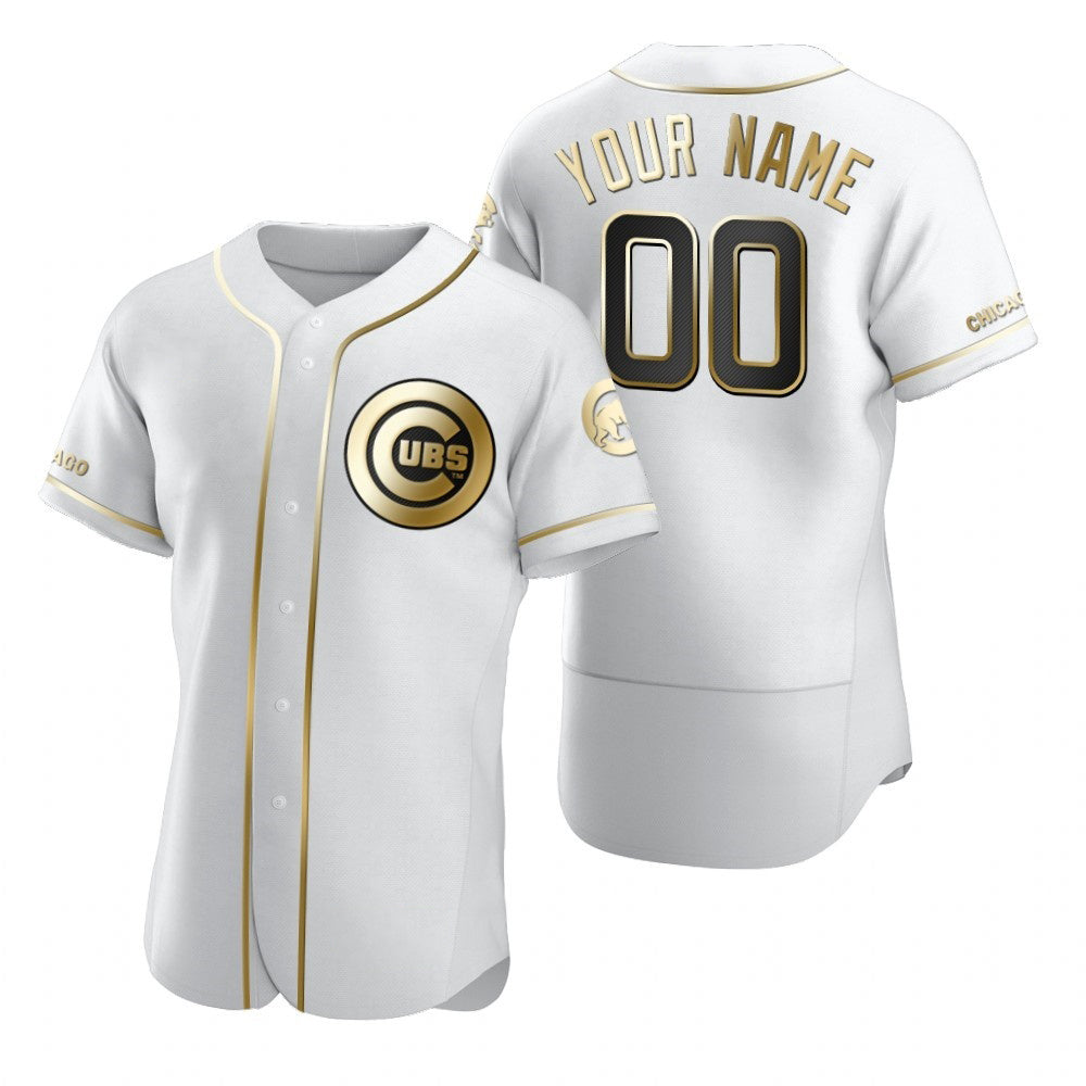 Custom Chicago Cubs White Fotopoulosg Stitched Flex Base Golden Edition Jersey