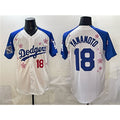 Los Angeles Dodgers #18 Yoshinobu Yamamoto White Royal Fotopoulosg 2025 World Series Champions Patch Tokyo Series Limited Stitched Jersey
