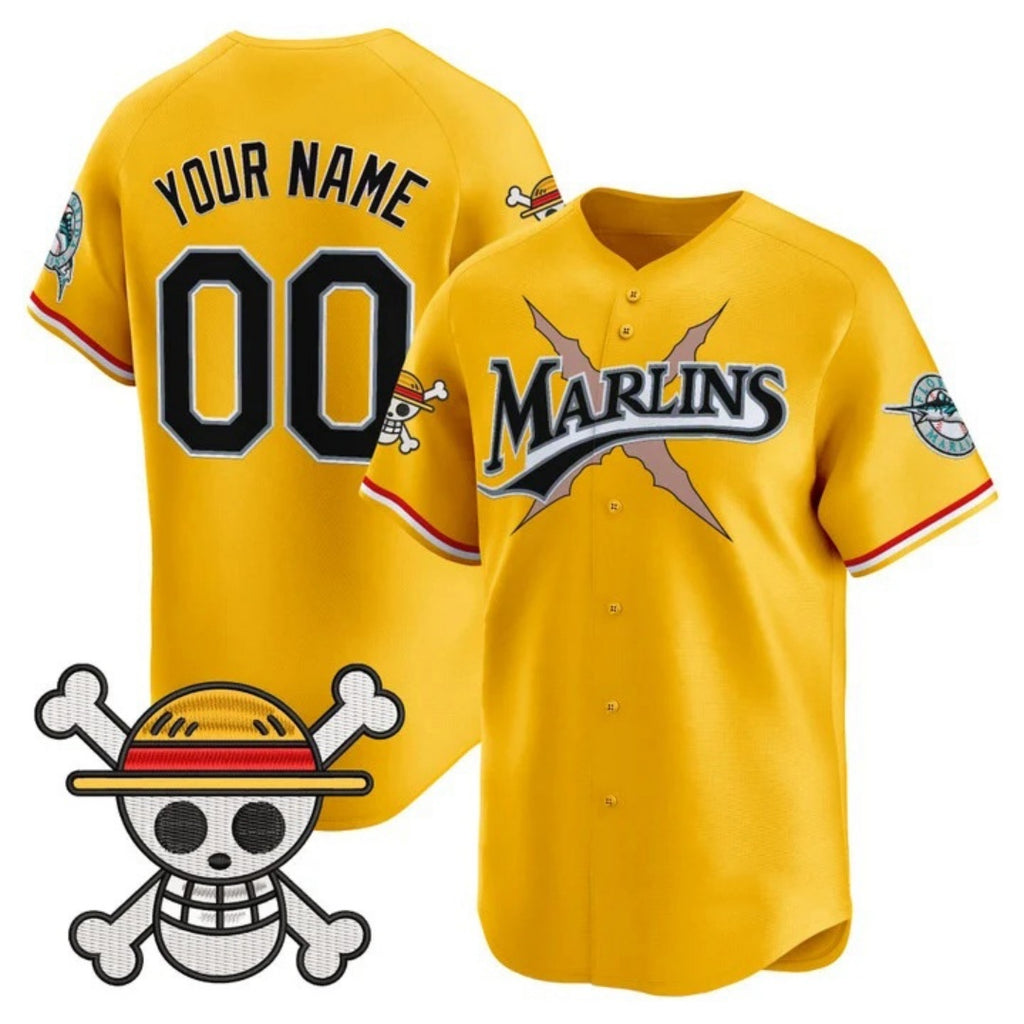 Custom Miami Marlins x One Piece Gold Fotopoulosg Vapor Premier Limited Jersey - Stitched