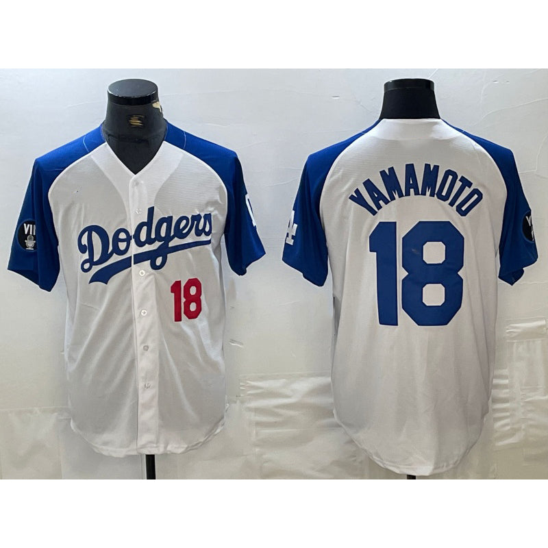 Los Angeles Dodgers #18 Yoshinobu Yamamoto Number White Blue Fotopoulosg Fashion Stitched Cool Base Limited Jersey