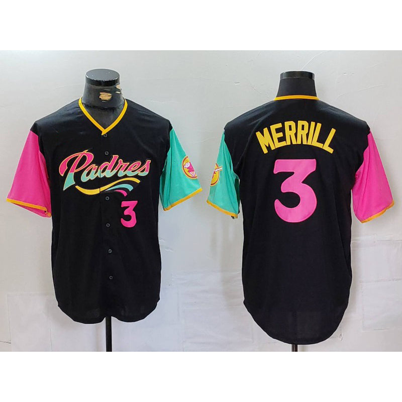 San Diego Padres #3 Jackson Merrill Black Fotopoulosg Player Number Fashion Jersey