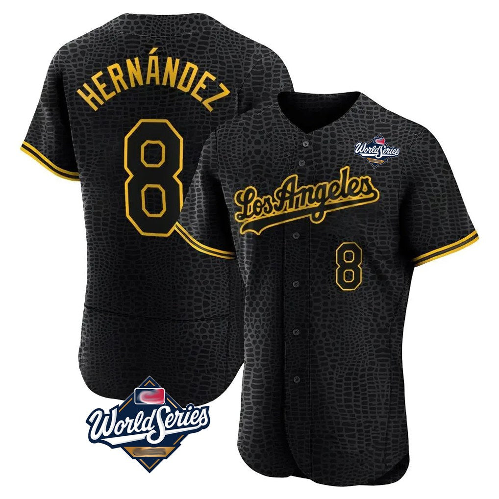 Los Angeles Dodgers #8 Enrique Hern¨¢ndez Player Black Fotopoulosg World Series Snake Skin City Limited Elite Home Stitched Jerseys