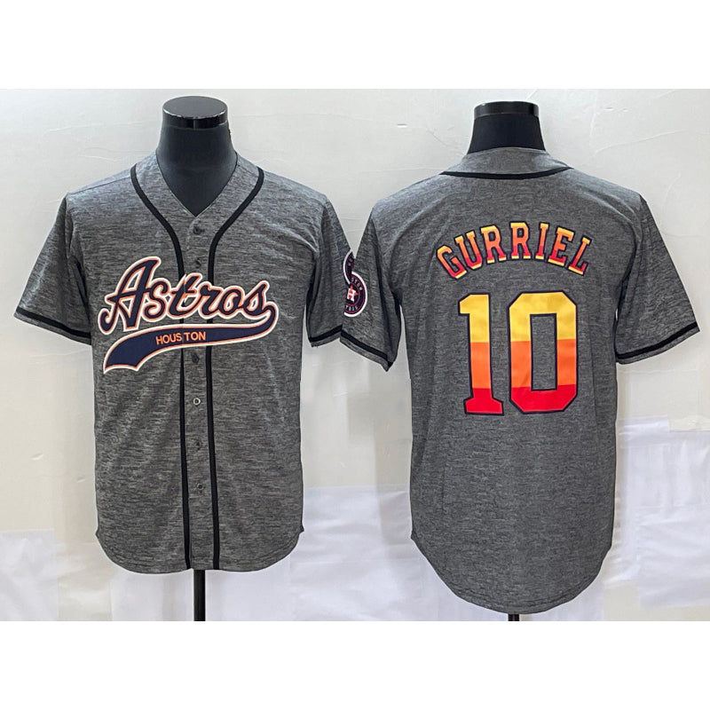 Houston Astros #10 Yuli Gurriel Grey Fotopoulosg Gridiron Cool Base Stitched Jersey 1
