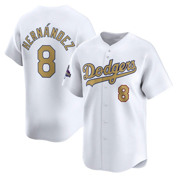 Los Angeles Dodgers #8 Enrique Hernandez White Fotopoulosg 2025 Gold Collection Limited Stitched Jersey