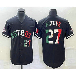 Houston Astros #27 Jose Altuve Number Mexico Black Fotopoulosg Cool Base Stitched Jersey