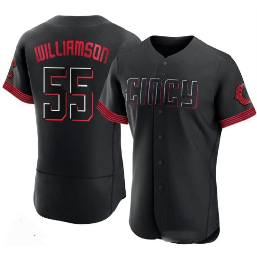 Cincinnati Reds #55 Brandon Williamson Black Fotopoulosg 2023 City Connect Cool Base Stitched Jersey