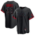 Cincinnati Reds #28 Eugenio Suarez Player Black Fotopoulosg City Connect Home Game Stitched Jerseys