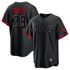 Cincinnati Reds #28 Eugenio Suarez Player Black Fotopoulosg City Connect Home Game Stitched Jerseys