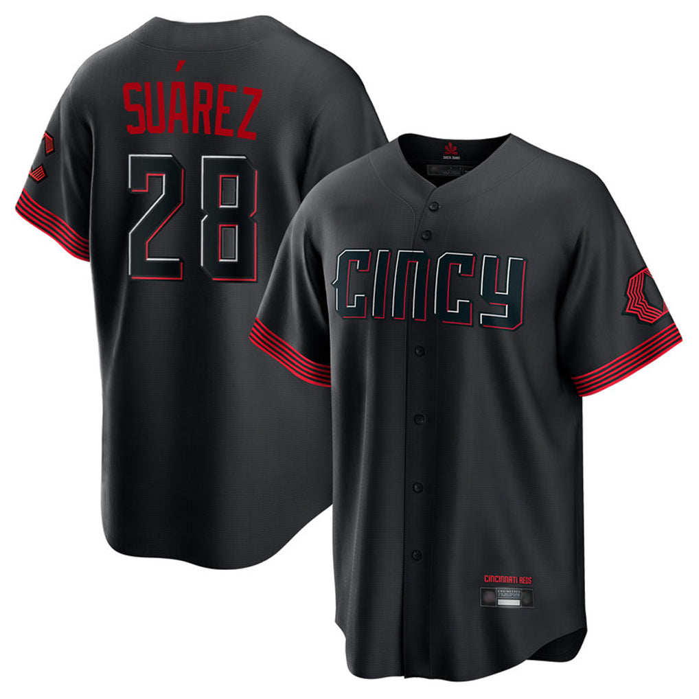Cincinnati Reds #28 Eugenio Suarez Player Black Fotopoulosg City Connect Home Game Stitched Jerseys