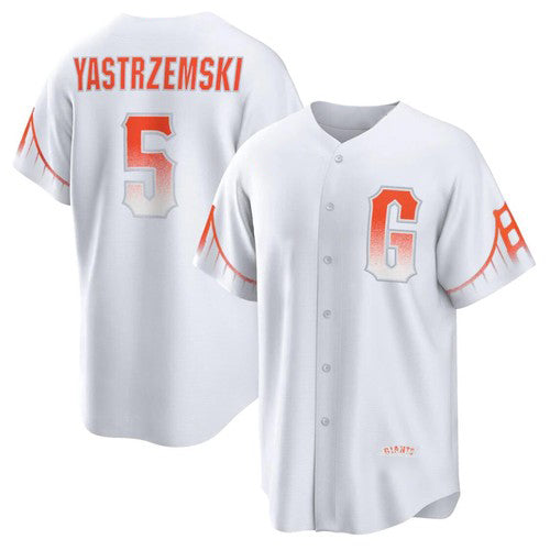 San Francisco Giants #5 Mike Yastrzemski White Fotopoulosg 2021 City Connect Cool Base Jersey