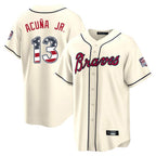 Atlanta Braves #13 Ronald Acuna Jr Player Cream Fotopoulosg USA 250 Fourth Of July Limited Home Game Stitched Jerseys