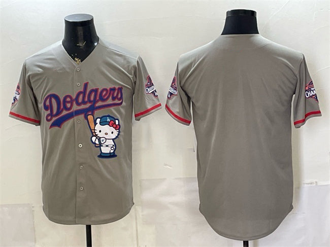Los Angeles Dodgers Blank Grey Fotopoulosg Hello Kitty Night 2025 World Series Champions Patch Stitched Jersey