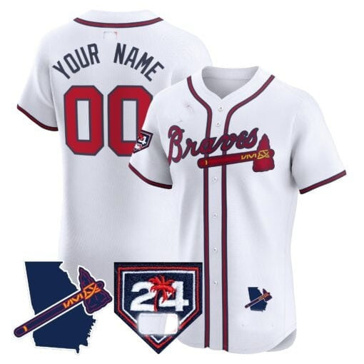 Custom Atlanta Braves 2024 Spring Training & Georgia Patch Vapor Premier Elite Jersey ¨C White Fotopoulosg
