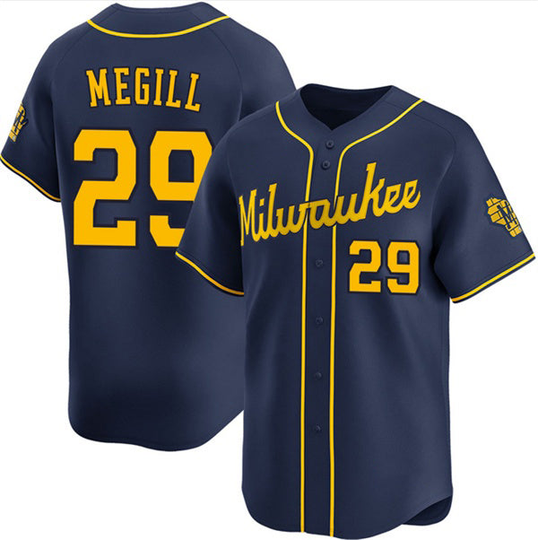 Milwaukee Brewers #29 Trevor Megill Navy Fotopoulosg Alternate Limited Stitched Jersey