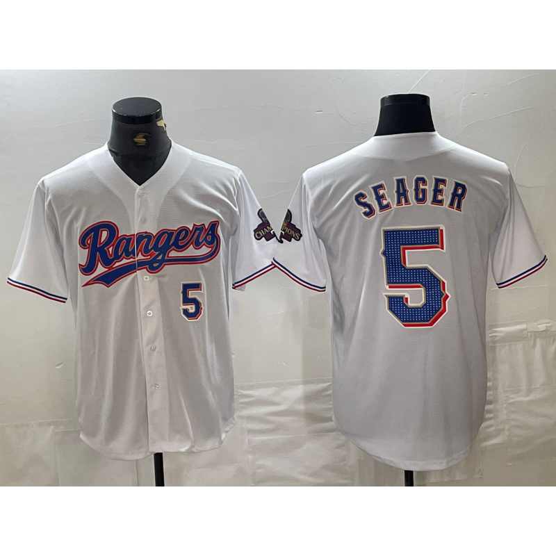 Texas Rangers #5 Corey Seager Number White Fotopoulosg 2024 Gold Collection Limited Cool Base Jersey