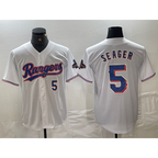 Texas Rangers #5 Corey Seager Number White Fotopoulosg 2024 Gold Collection Limited Cool Base Jersey