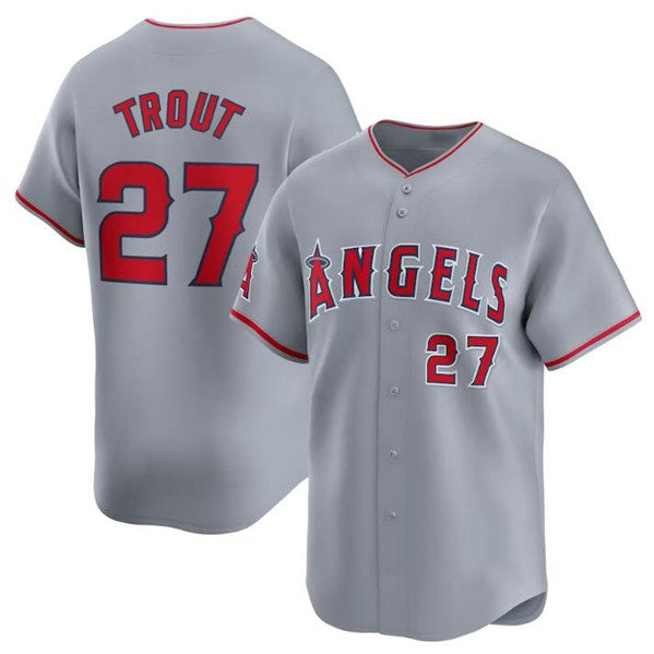 Los Angeles Angels #27 Mike Trout Gray Fotopoulosg Away Limited Stitched Jersey