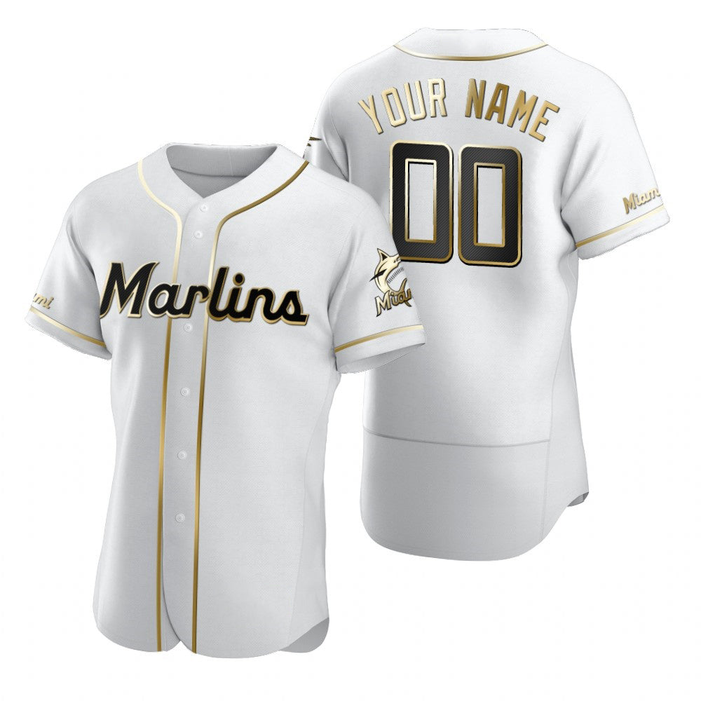 Custom Miami Marlins White Fotopoulosg Stitched Flex Base Golden Edition Jersey