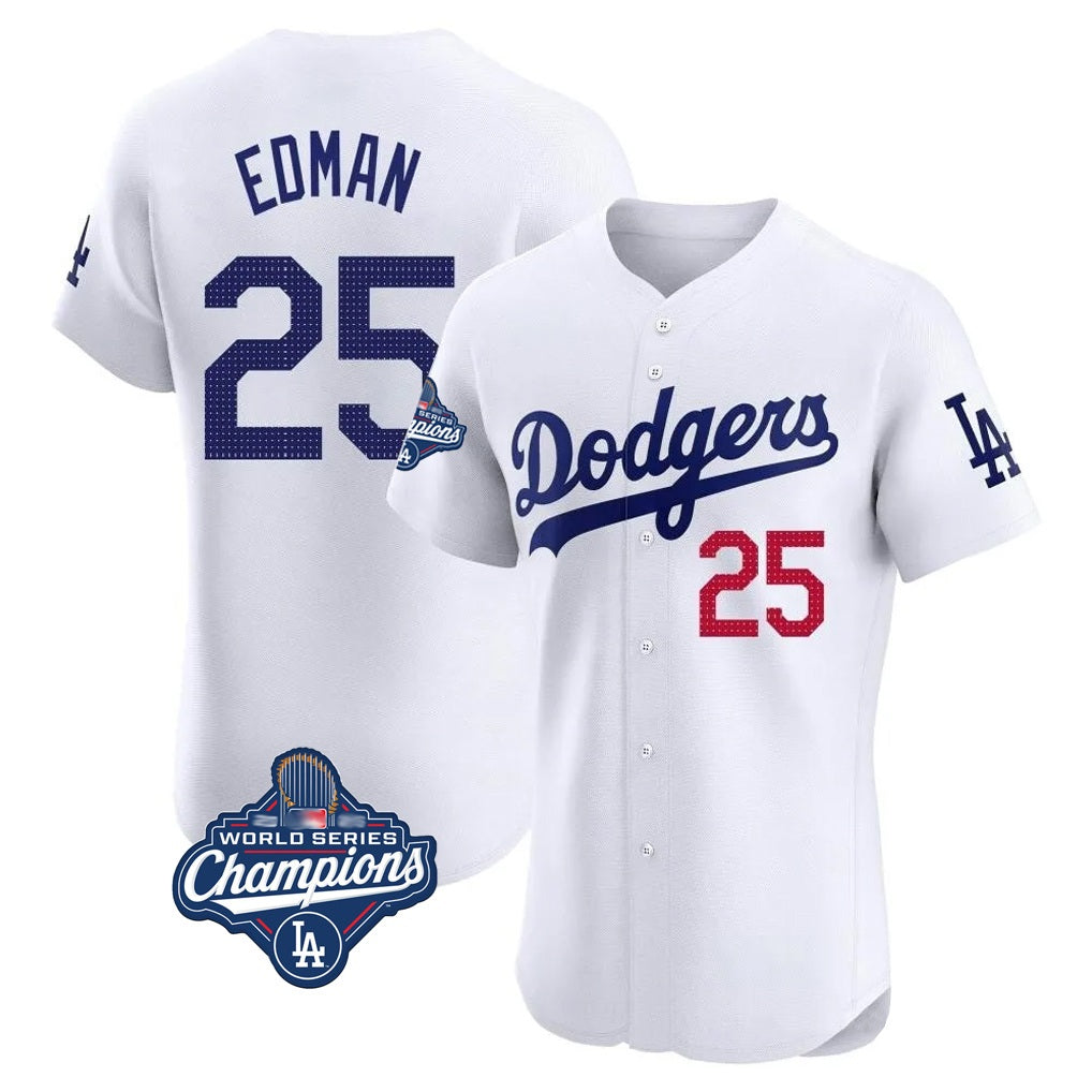 Los Angeles Dodgers #25 Tommy Edman Player Gold White Fotopoulosg World Series Meet Limited Elite Home Stitched Jerseys